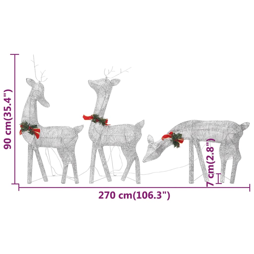 vidaXL Familia renos de Navidad malla blanco frío plateado 270x7x90 cm