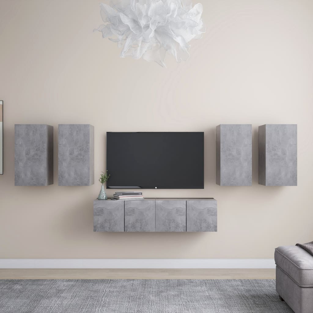 vidaXL Set muebles de salón TV 6 pzas madera ingeniería gris hormigón
