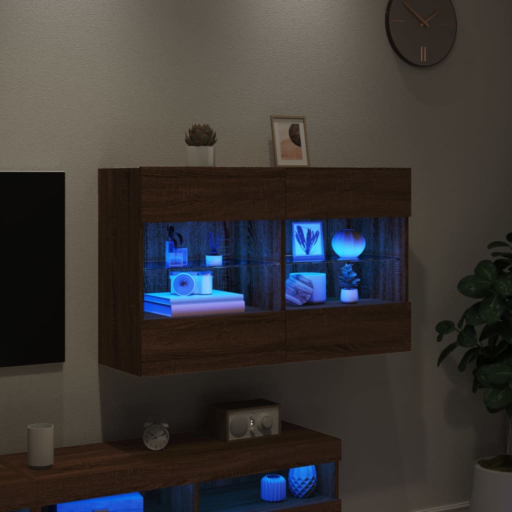 vidaXL Mueble TV de pared con luces LED roble marrón 98,5x30x60,5 cm