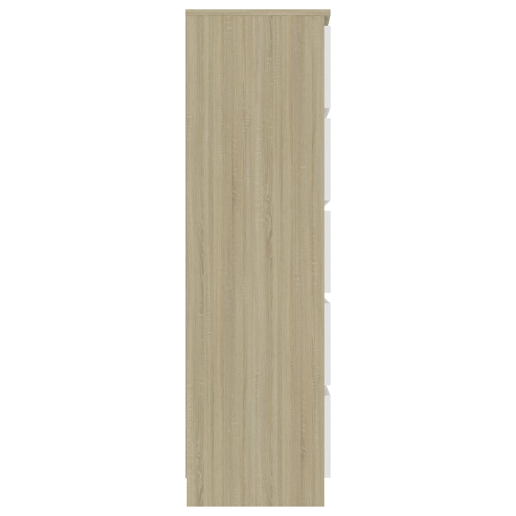 vidaXL Aparador cajones madera contrachapada blanco roble 60x35x121 cm