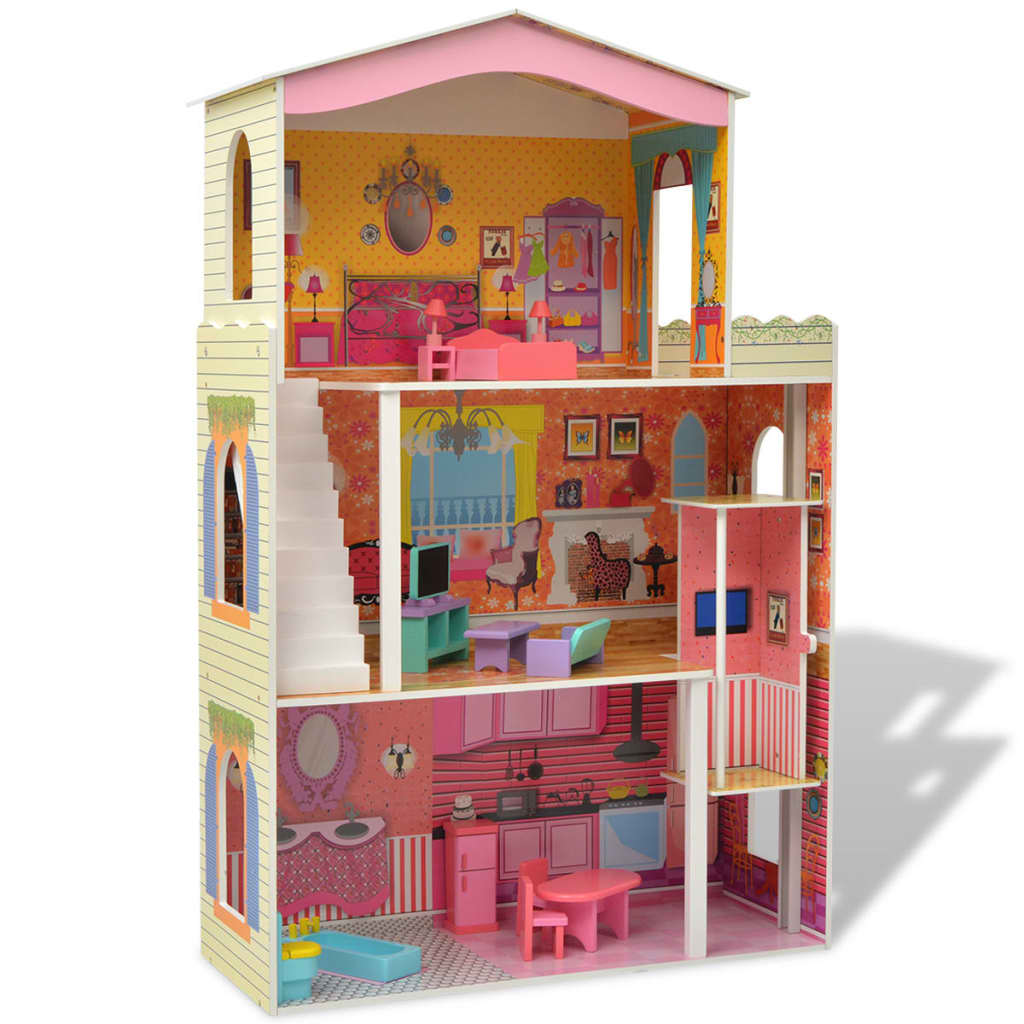 vidaXL Casa de muñecas de 3 pisos 73x32x116 cm madera