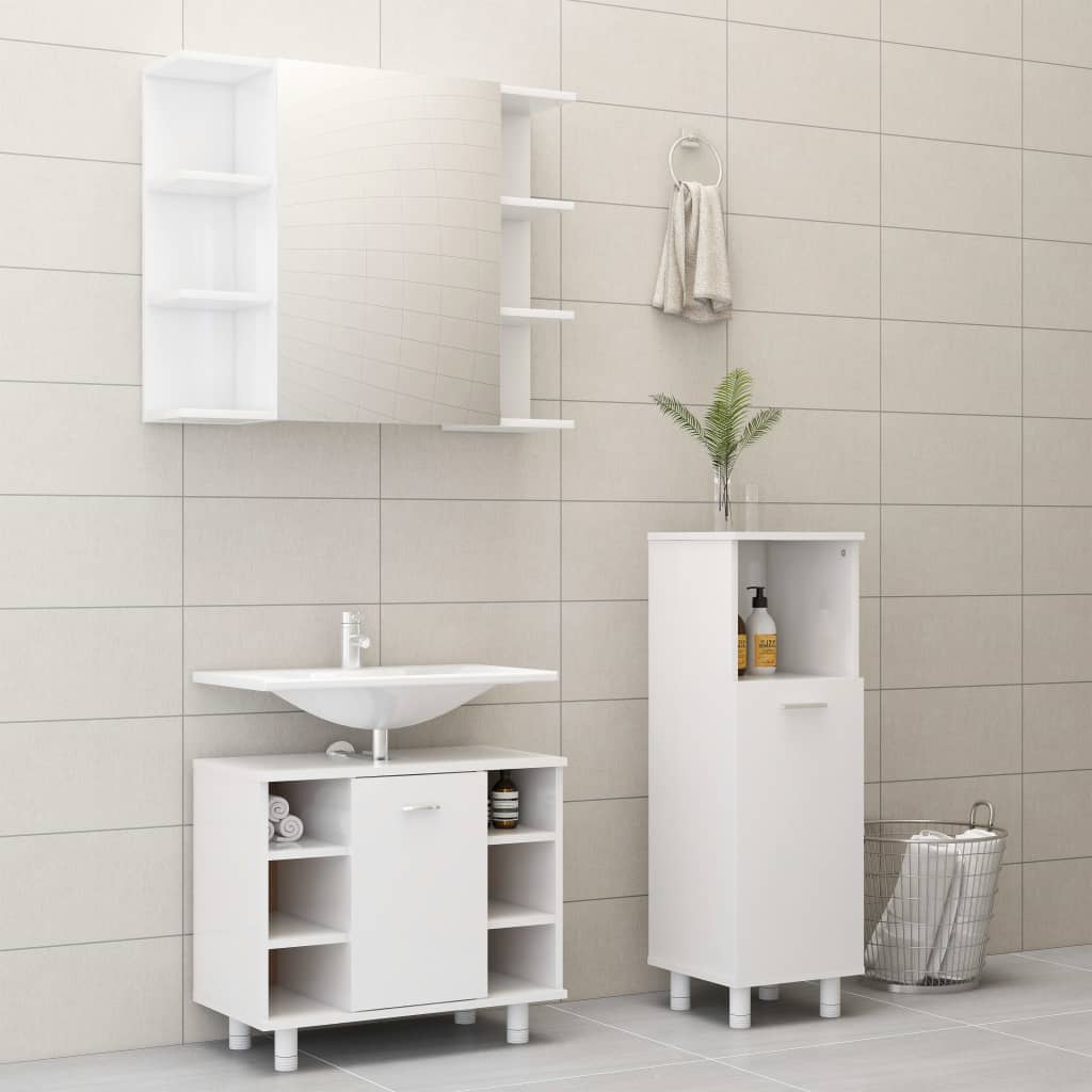 vidaXL Juego muebles de baño 3 pzas madera de ingeniería blanco brillo