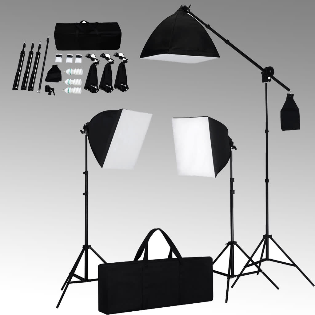 vidaXL Set de iluminación: 3 luces de foto con trípode y softbox
