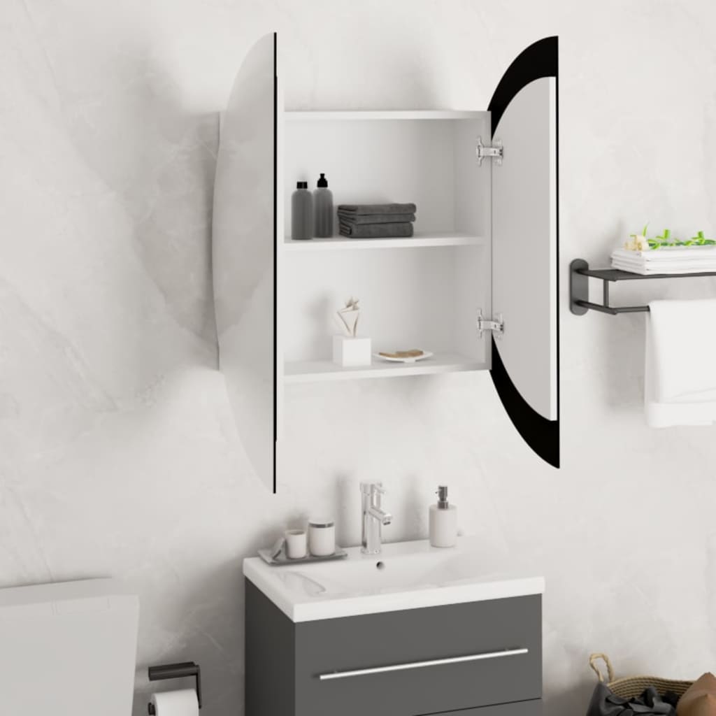 vidaXL Armario de baño con espejo redondo y LED blanco 54x54x17,5 cm