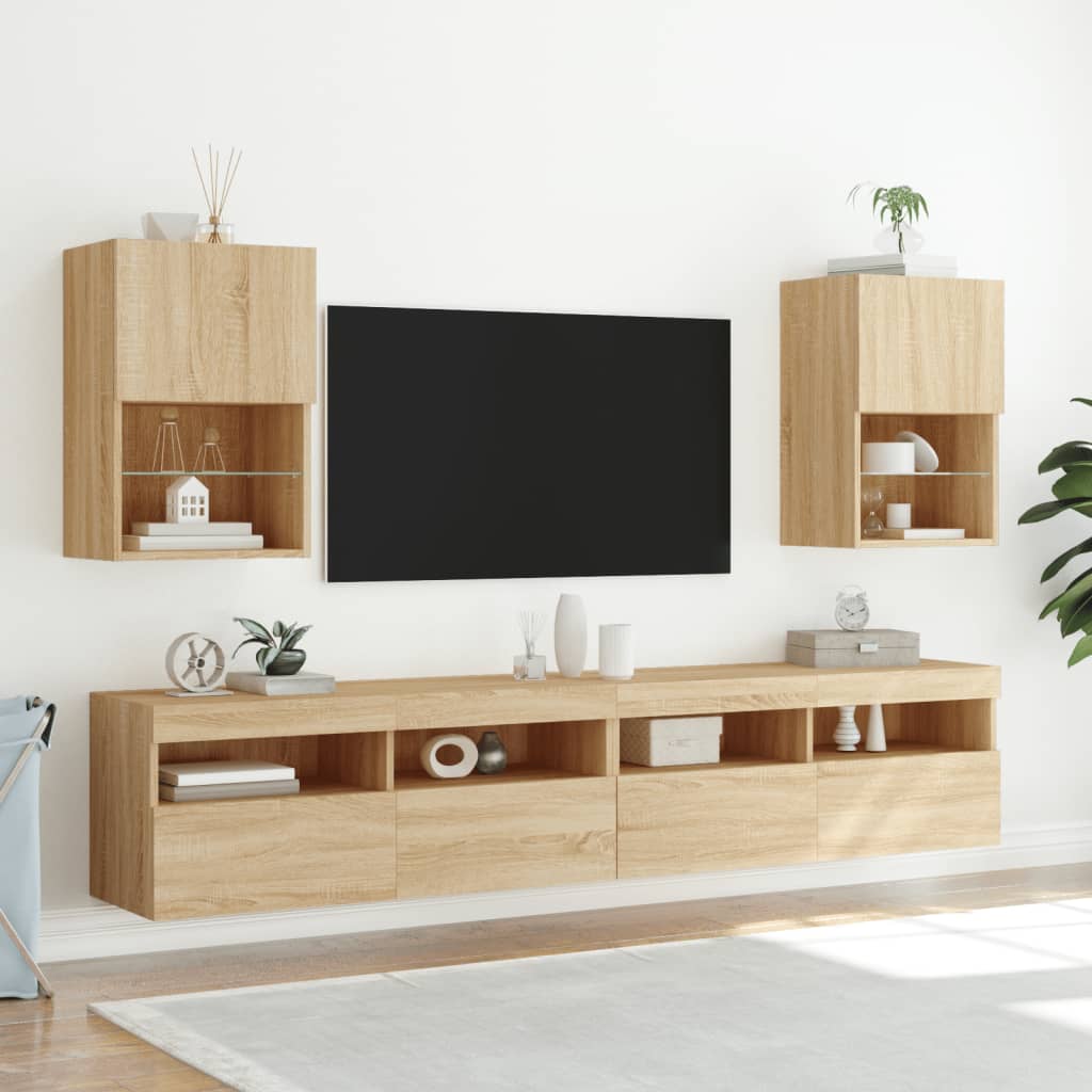 vidaXL Muebles de TV con luces LED 2 uds roble Sonoma 40,5x30x60 cm