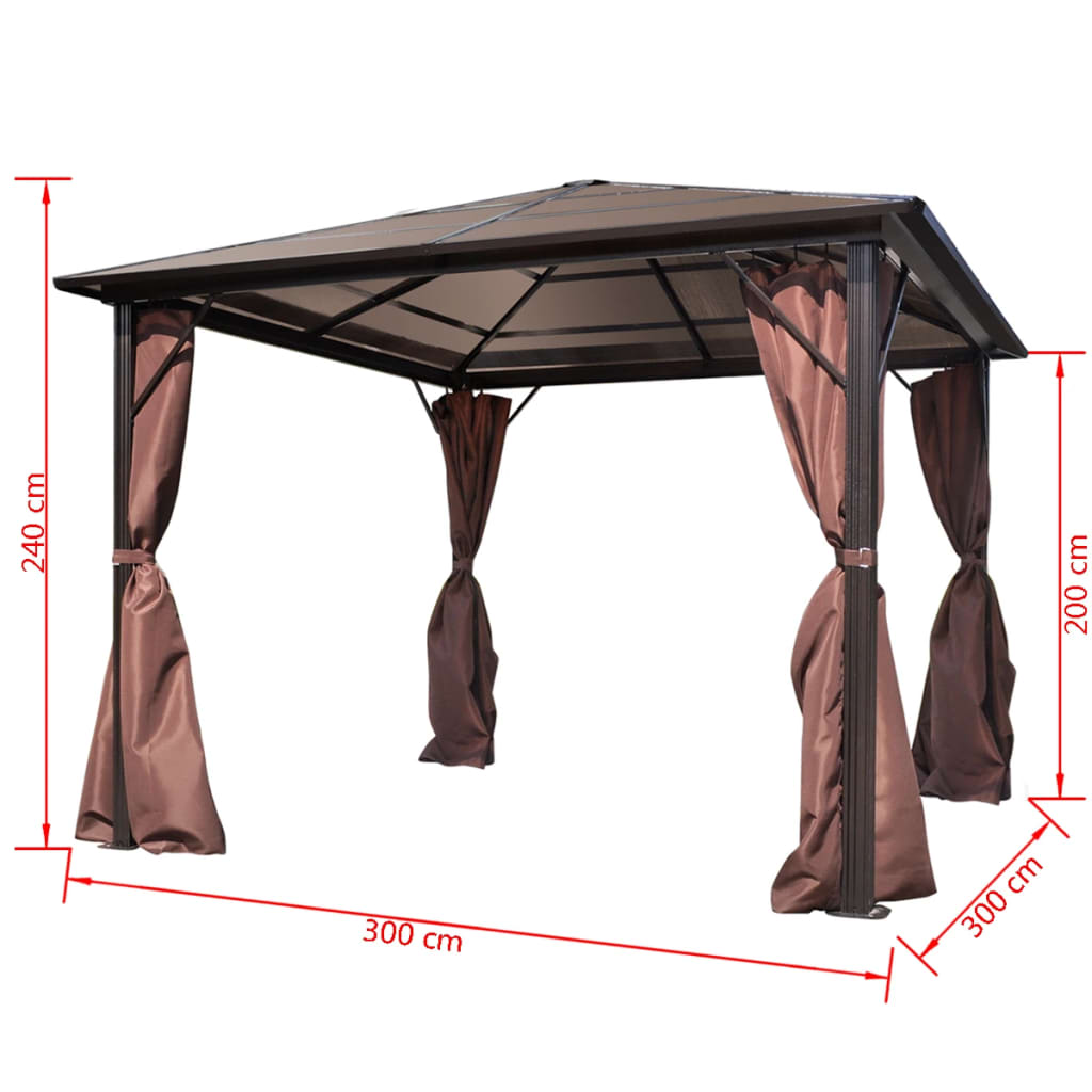 vidaXL Cenador con cortina marrón aluminio 300 x 300 cm