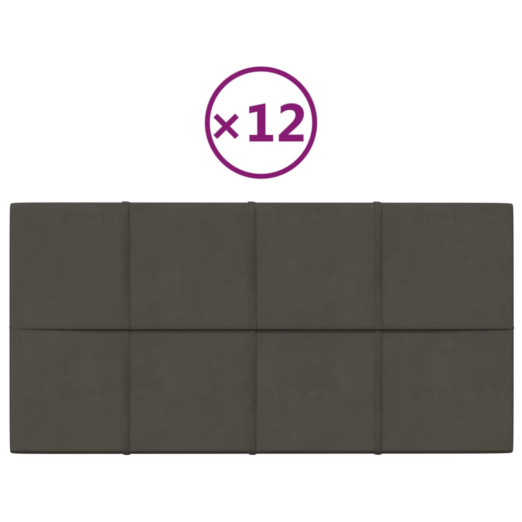 vidaXL Paneles de pared 12 uds terciopelo gris oscuro 60x30 cm 2,16 m²