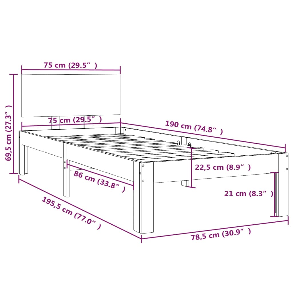 vidaXL VX820826 Estructura de cama individual de madera maciza