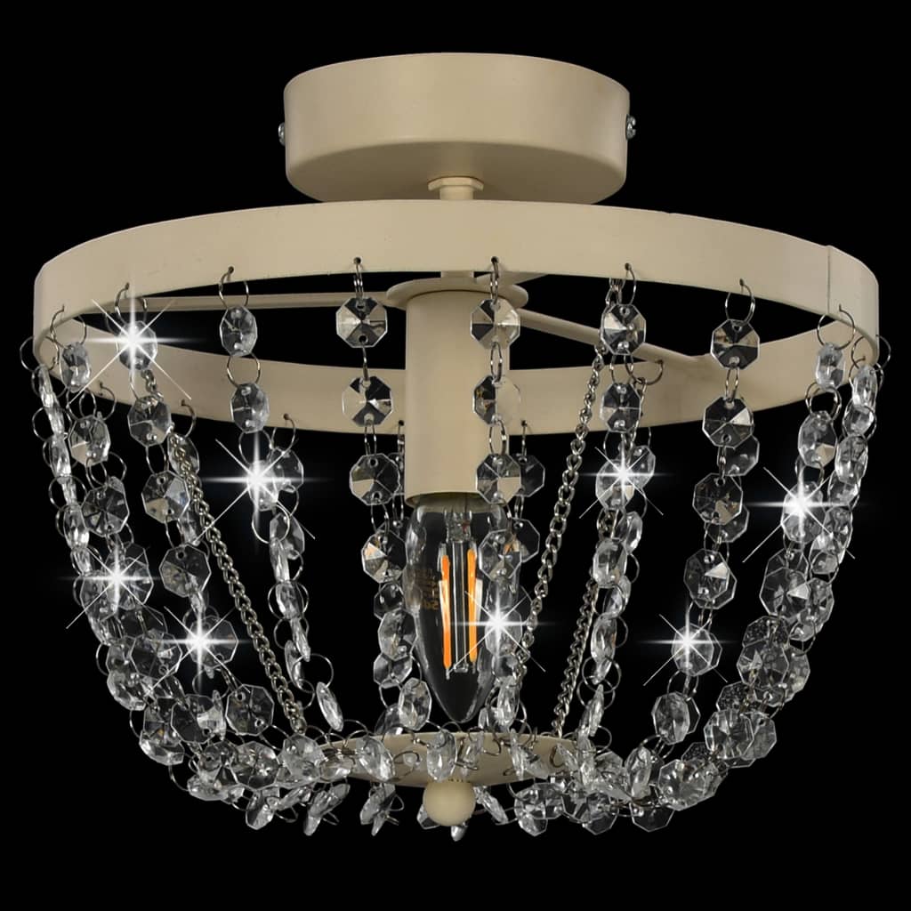 vidaXL Lámpara de techo con cuentas de cristal blanco redonda E14