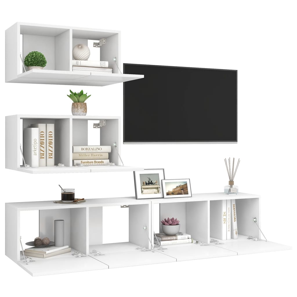 vidaXL Set de muebles de salón TV 4 piezas madera de ingeniería blanco
