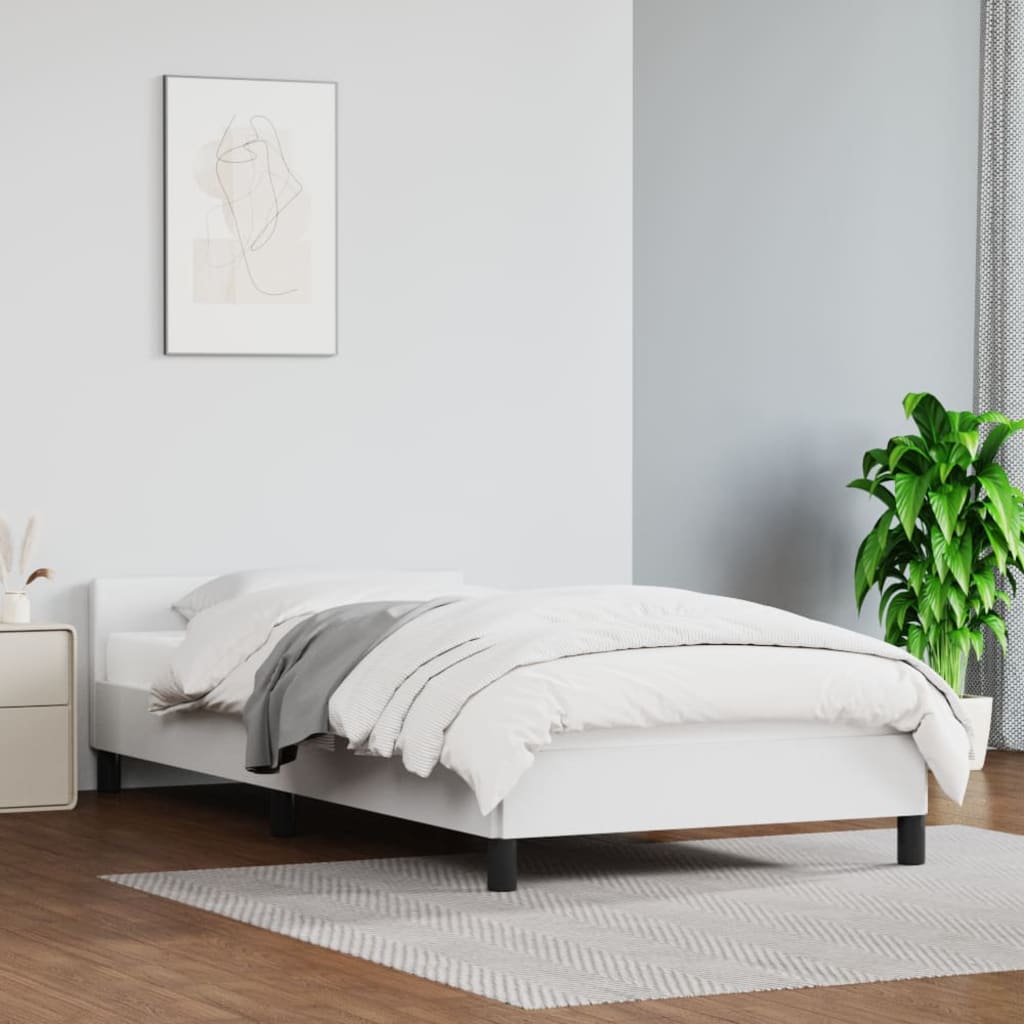 vidaXL Estructura de cama con cabecero cuero sintético blanco 90x190cm
