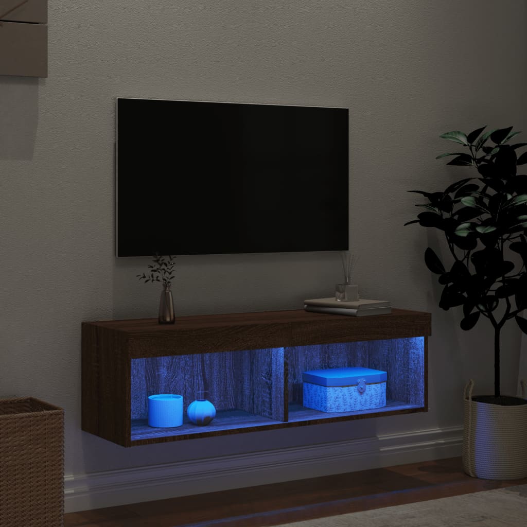 vidaXL Mueble para TV con luces LED roble marrón 100x30x30 cm