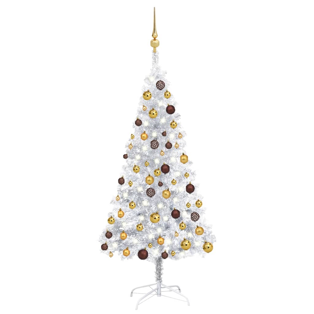 vidaXL Árbol de Navidad preiluminado con luces y bolas plateado 150 cm