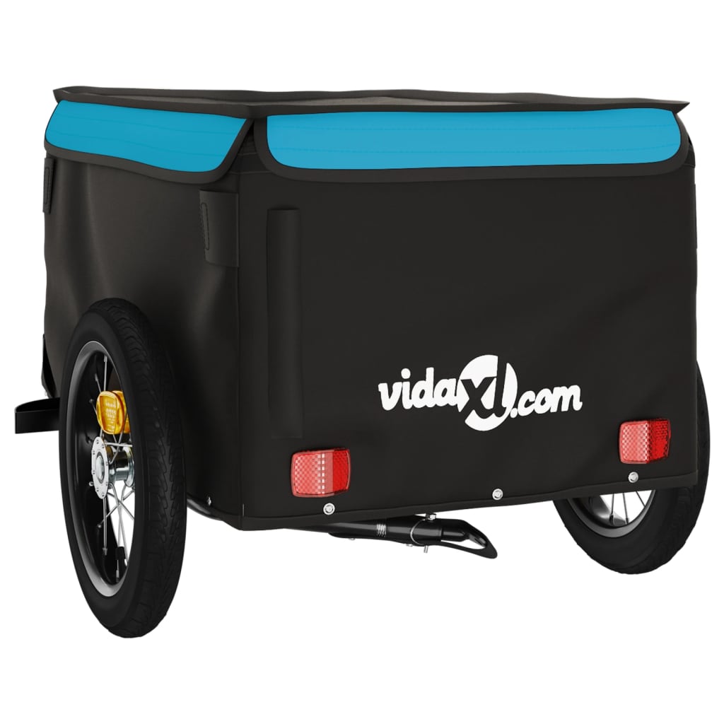 vidaXL Remolque para bicicleta hierro negro y azul 30 kg