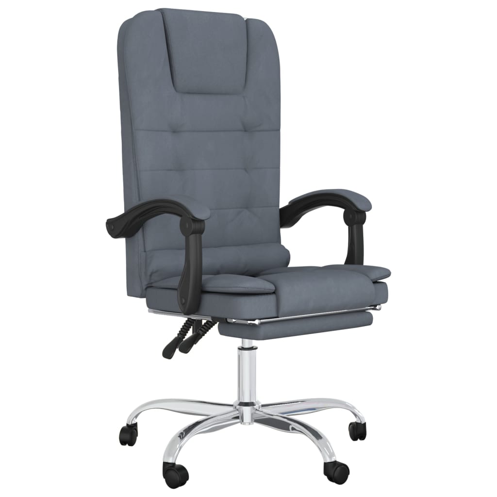 vidaXL Silla de oficina reclinable con masaje terciopelo gris oscuro