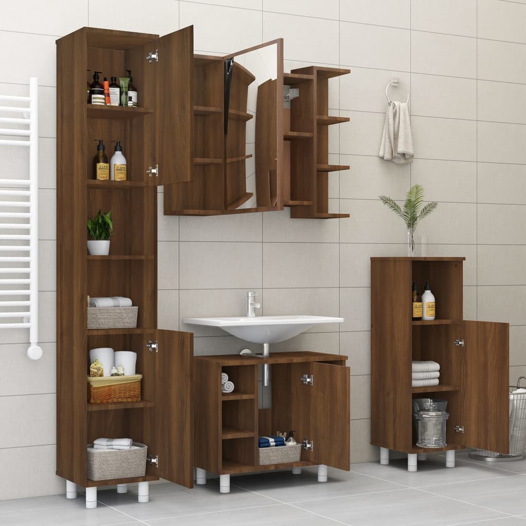 vidaXL Armario con espejo baño madera marrón roble 80x20,5x64 cm