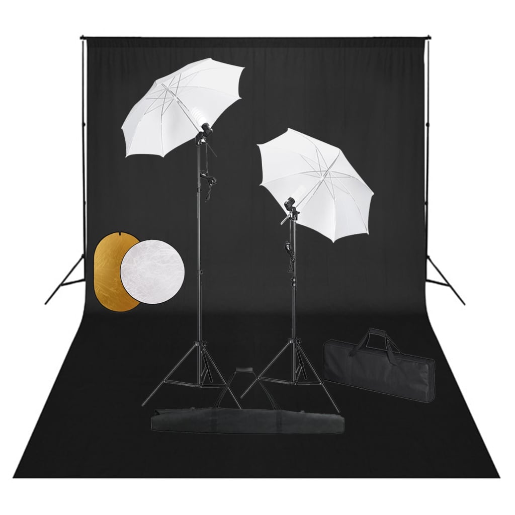 vidaXL Kit estudio fotográfico lámparas sombrillas fondo y reflector