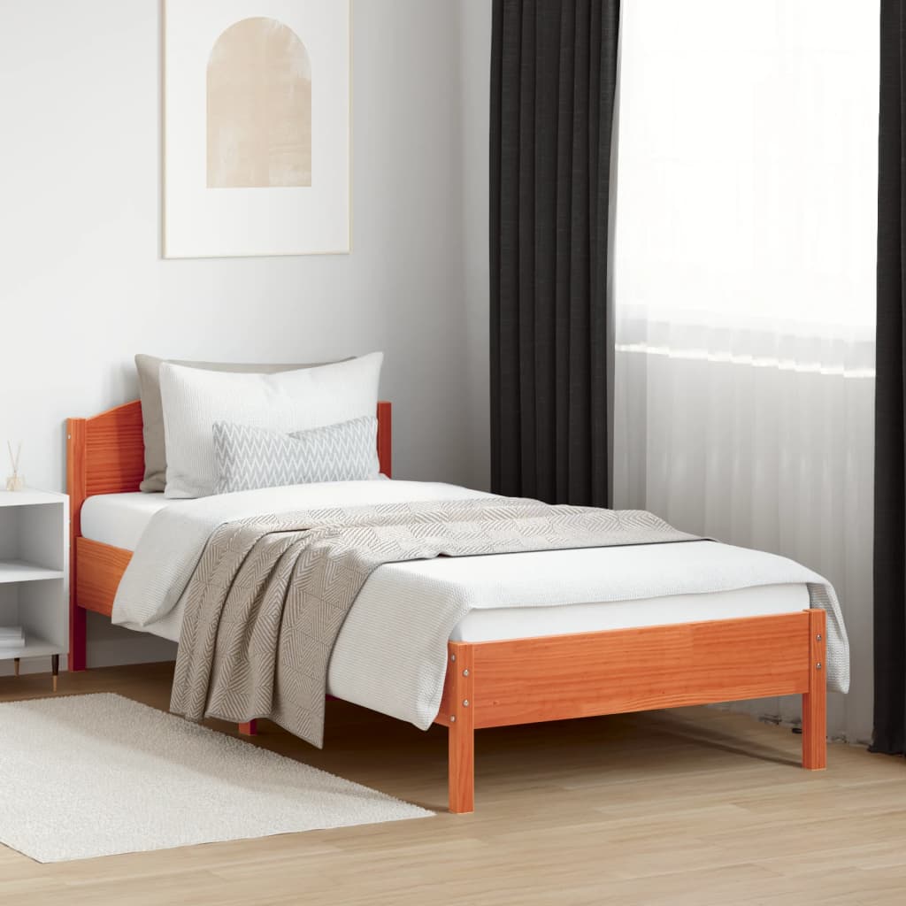 vidaXL Estructura cama con cabecero madera pino marrón cera 90x200 cm