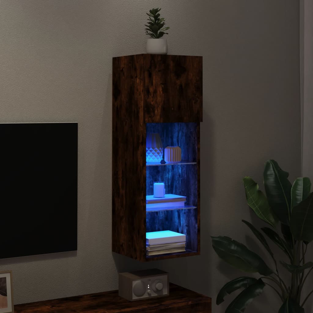 vidaXL Mueble para TV con luces LED roble ahumado 30,5x30x90 cm