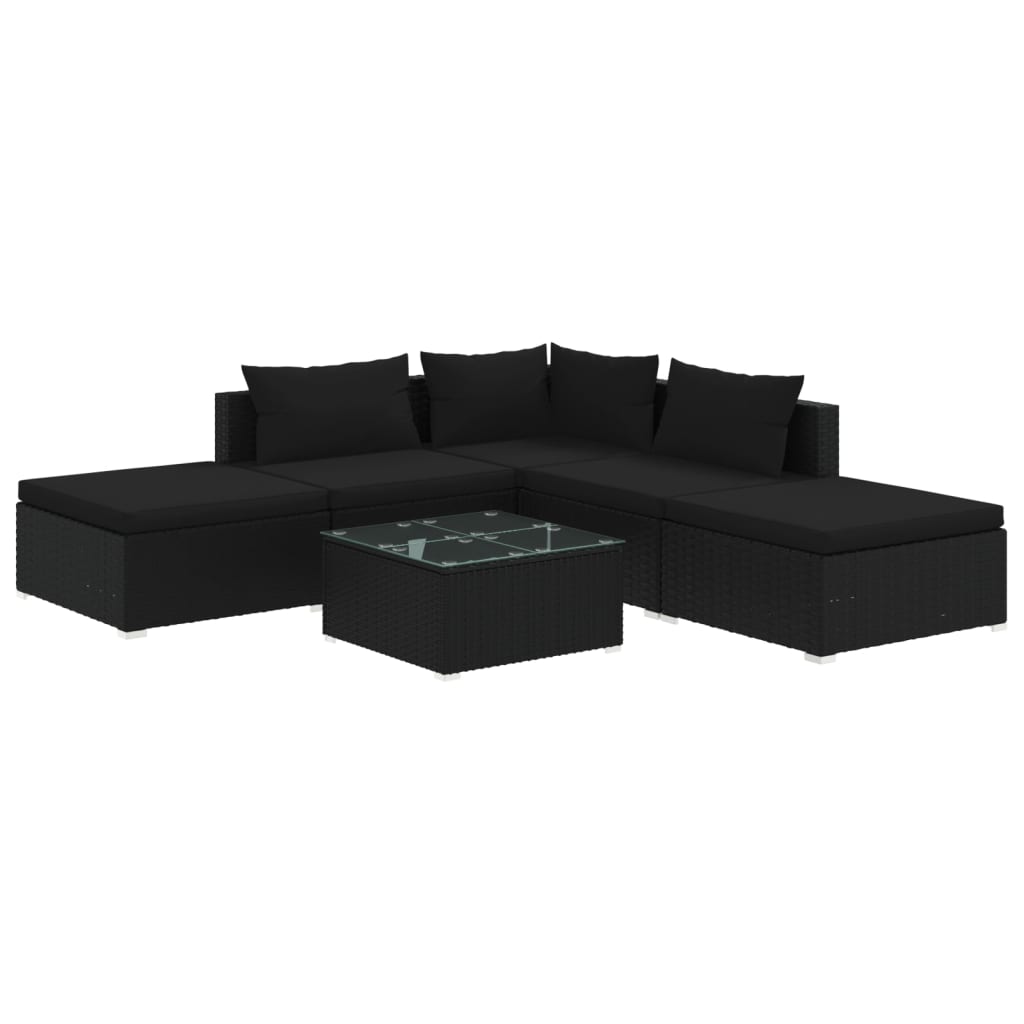 vidaXL Set de muebles de jardín 6 pzas y cojines ratán sintético negro
