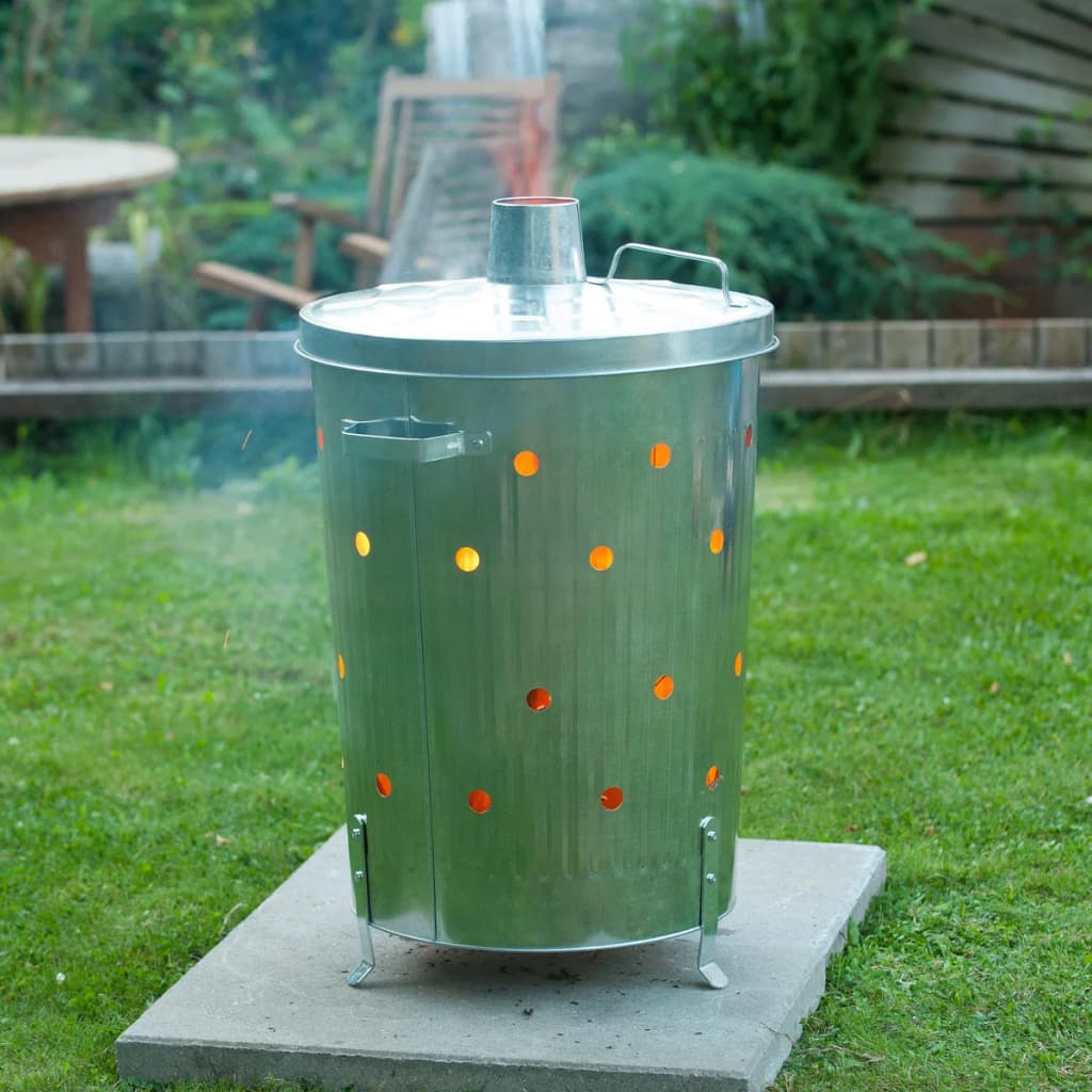 Nature Incinerador de jardín redondo de acero galvanizado 46x72 cm