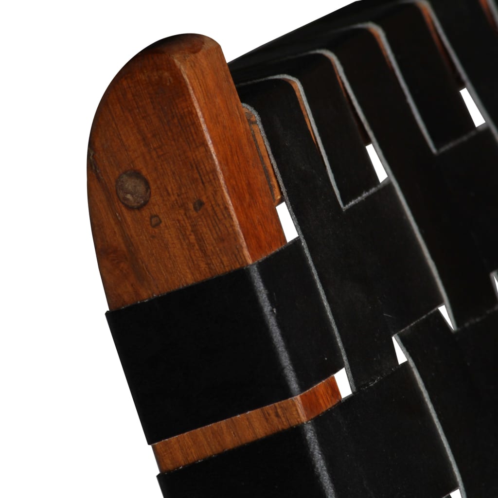 vidaXL Silla plegable de tiras cruzadas de cuero auténtico negro