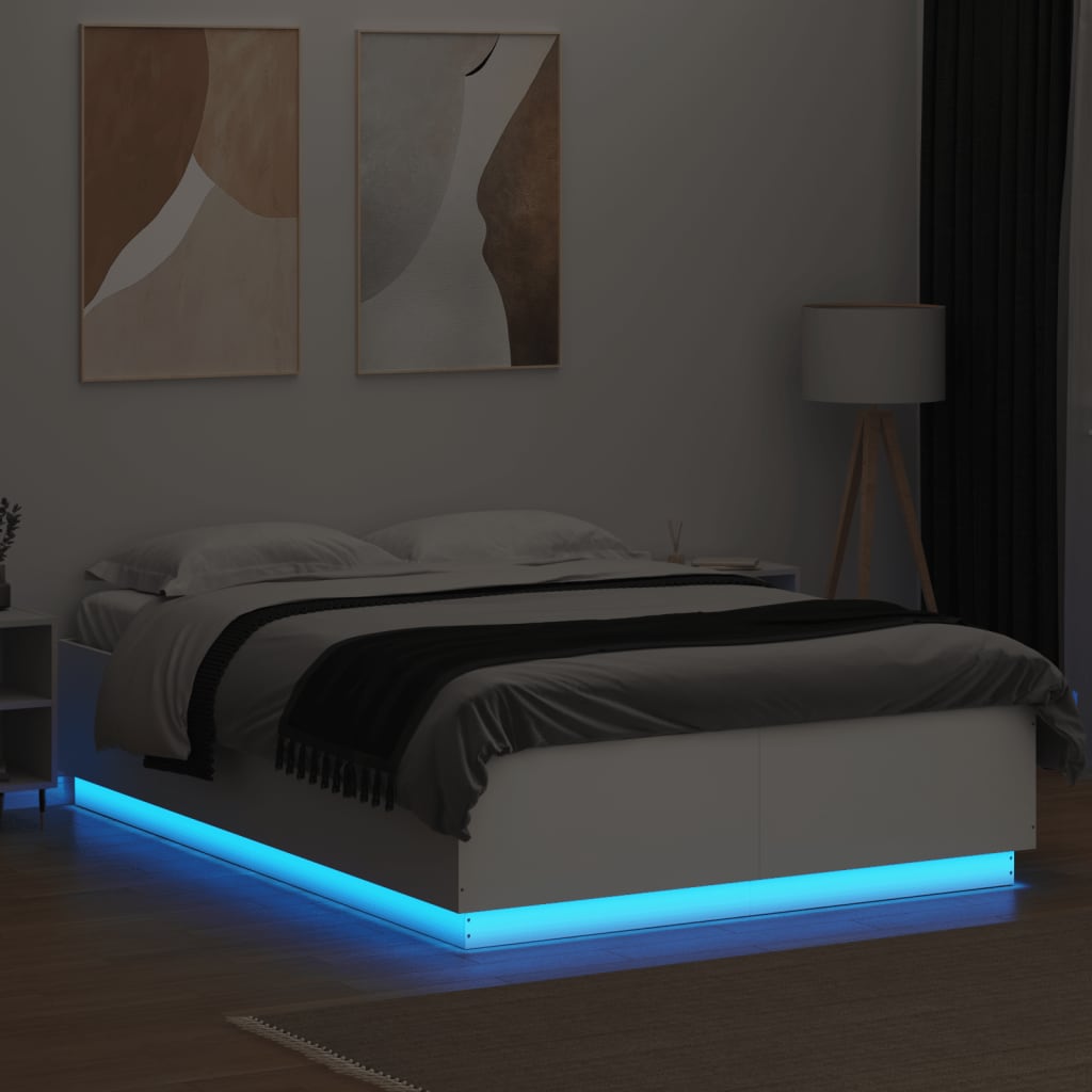vidaXL Estructura de cama con LED madera ingeniería blanco 150x200 cm
