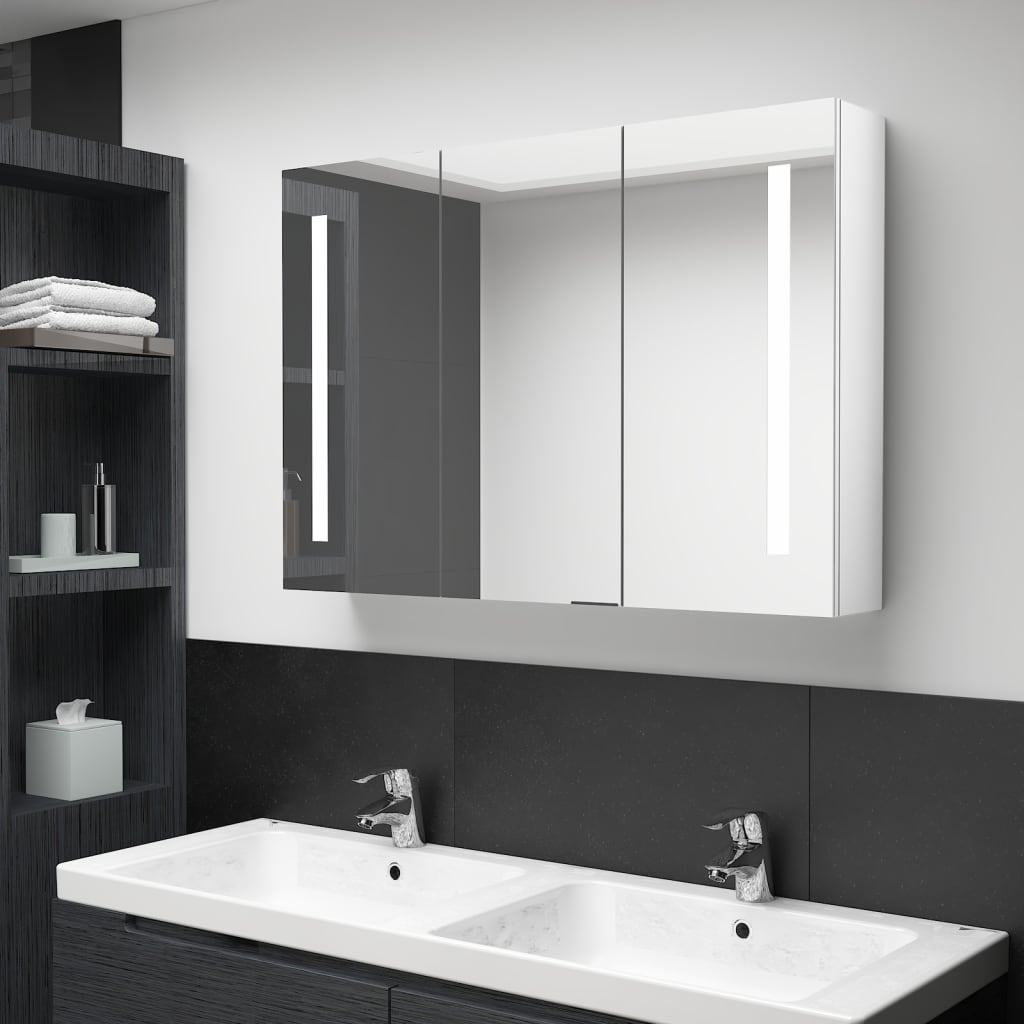 vidaXL Mueble de baño con espejo LED blanco brillante 89x14x62 cm