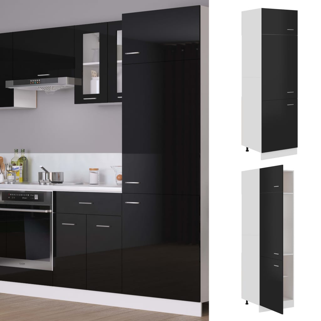 vidaXL Armario de frigorífico contrachapada negro brillo 60x57x207 cm