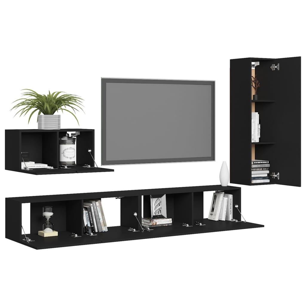 vidaXL Set de muebles de salón TV 4 pzas madera de ingeniería negro