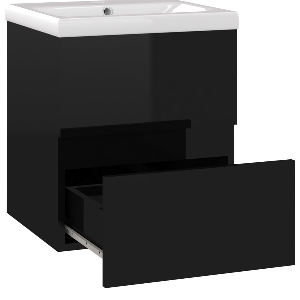 vidaXL Mueble con lavabo madera de ingeniería negro brillante