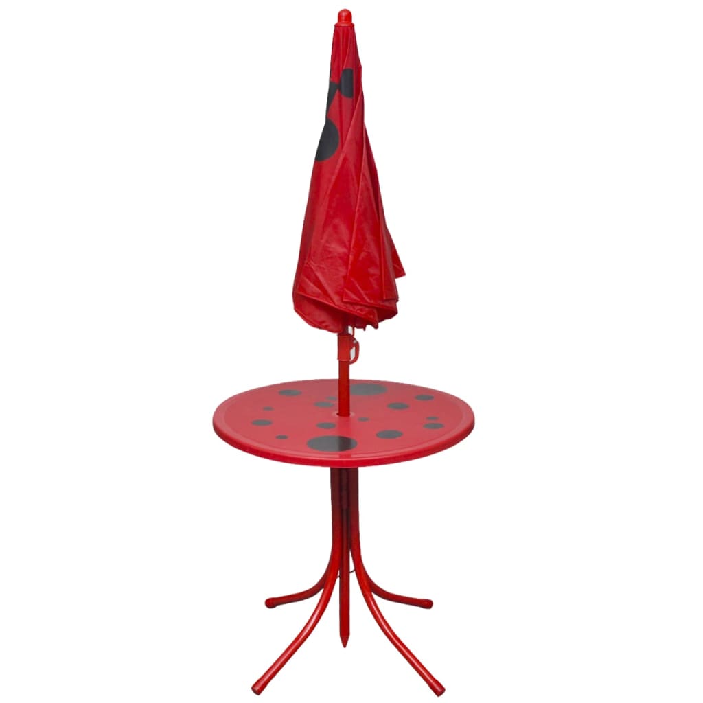 vidaXL Set mesa y sillas de jardín infantil 3 pzas con sombrilla rojo