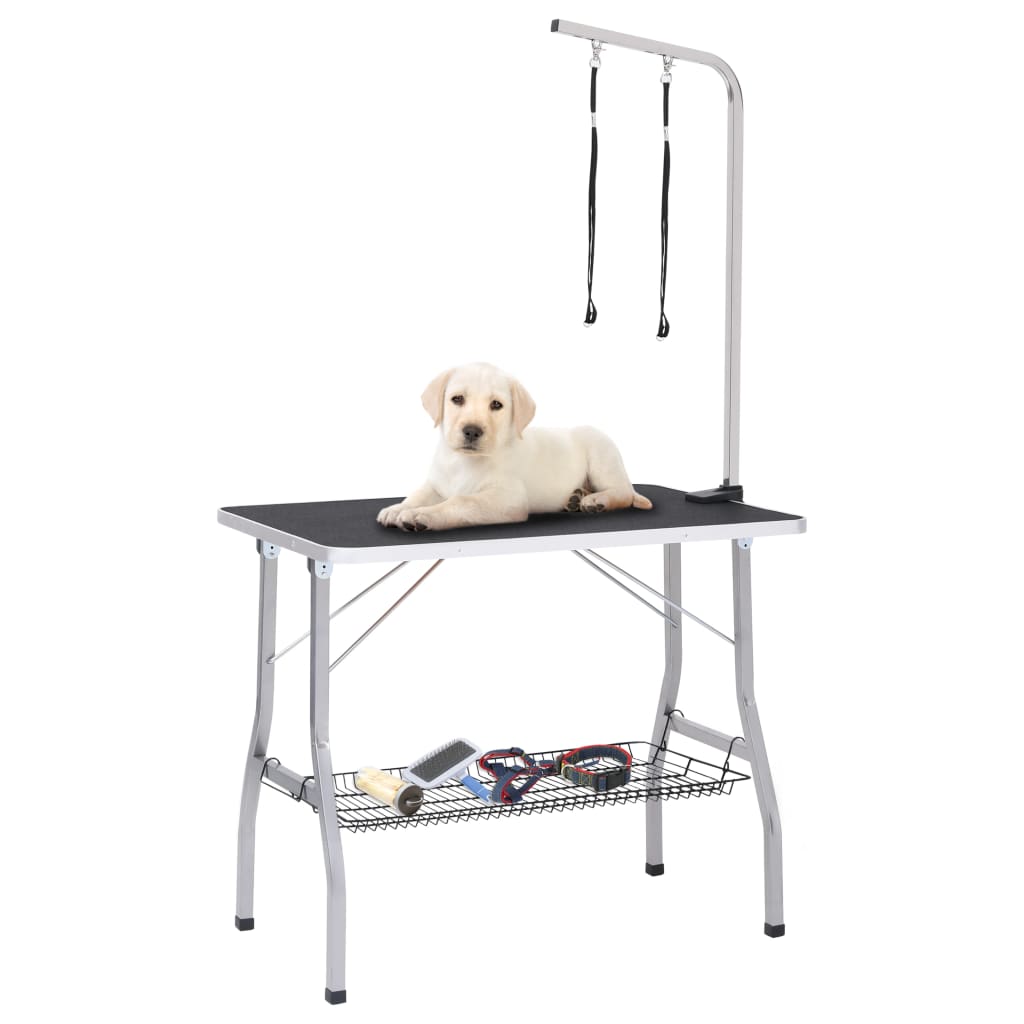 vidaXL Mesa de aseo ajustable para perros con 2 lazos y cesta