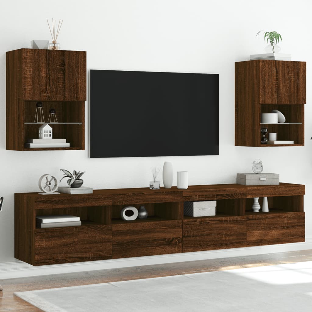 vidaXL Muebles de TV con luces LED 2 uds roble 40,5x30x60 cm