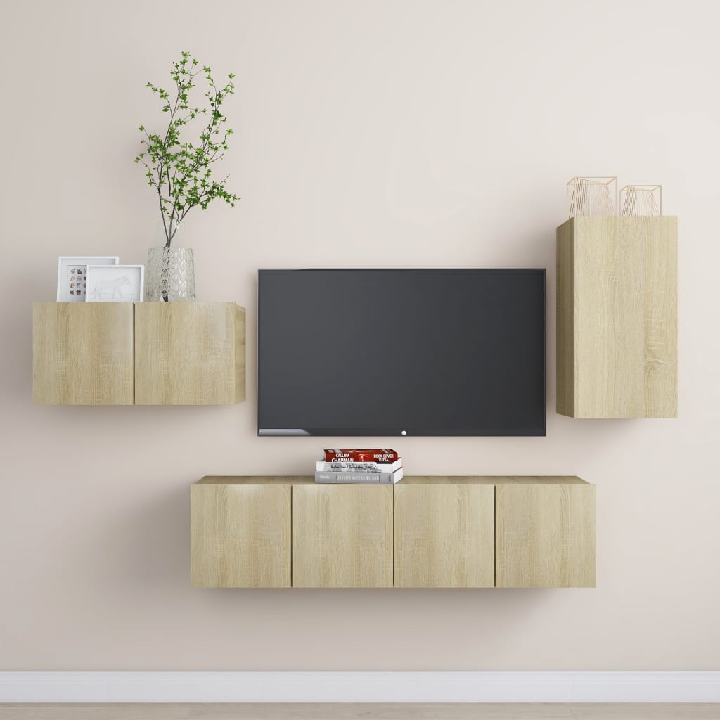 vidaXL Set de muebles salón TV 4 pzas madera ingeniería roble Sonoma