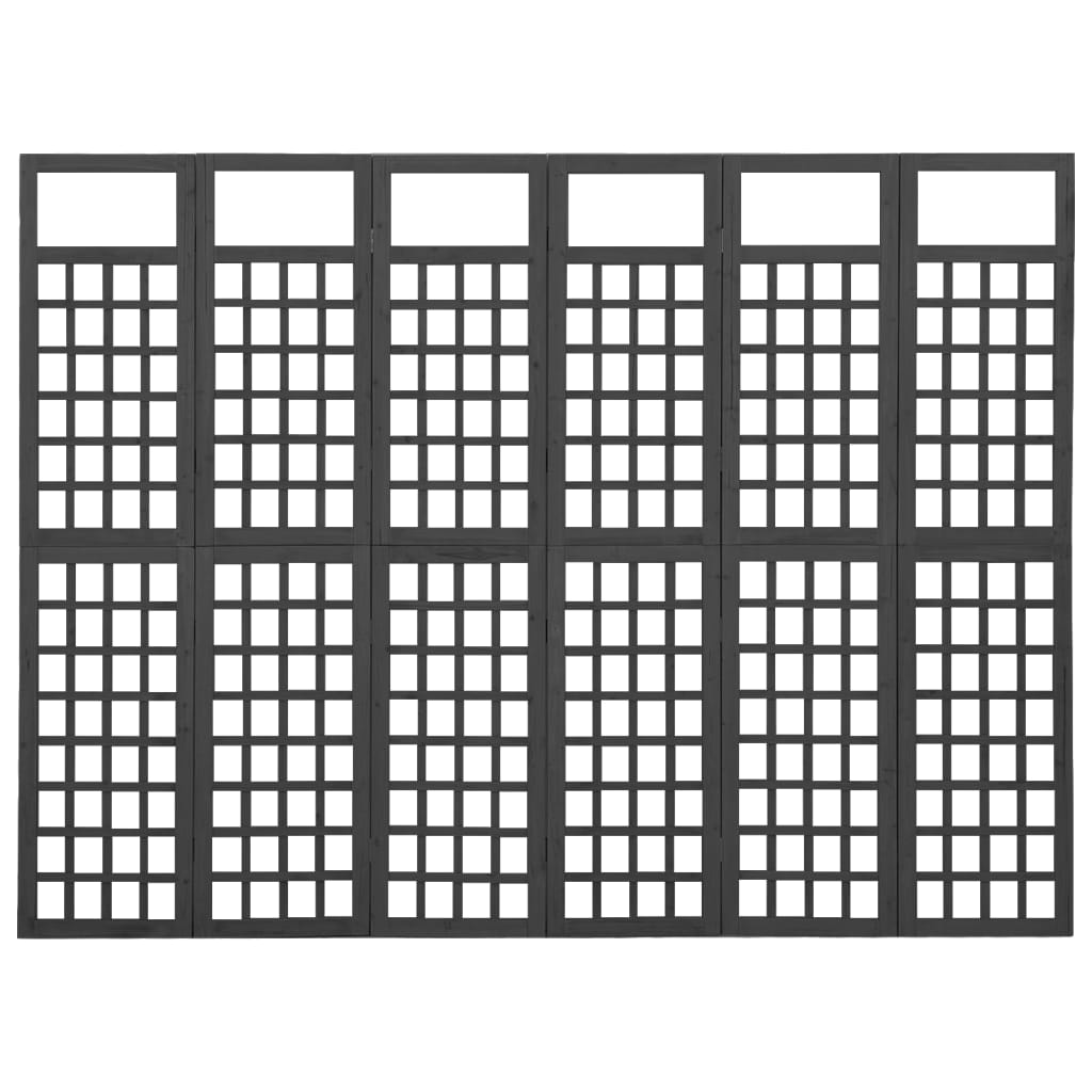 vidaXL Biombo/Enrejado de 6 paneles madera de abeto negro 242,5x180 cm