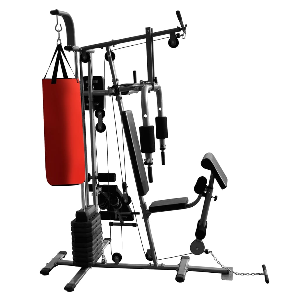 vidaXL Máquina de gimnasio para casa multiusos con saco de boxeo 65 kg