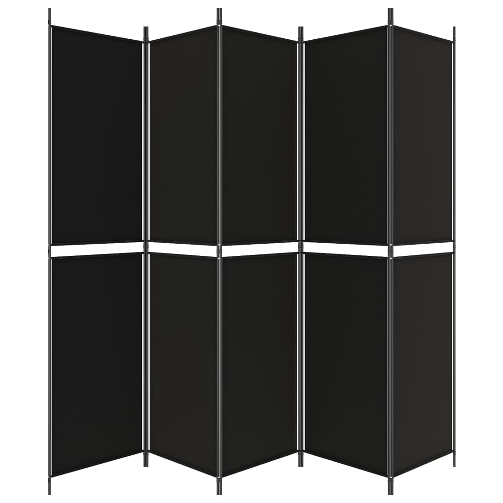 vidaXL Biombo divisor de 5 paneles de tela negro 250x220 cm