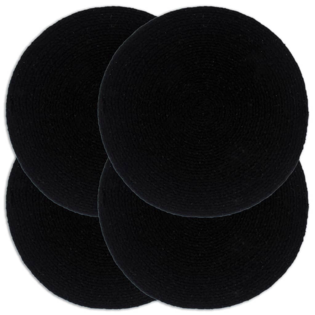 vidaXL Manteles individuales redondos 4 uds algodón negro liso 38 cm