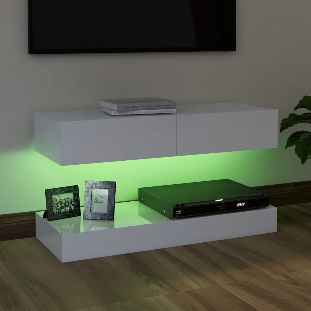vidaXL Mueble de TV con luces LED blanco brillante 90x35 cm