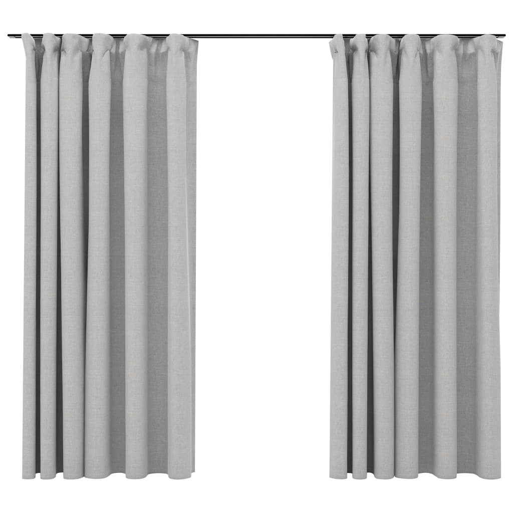 vidaXL Cortinas opacas con ganchos look de lino 2 pzas gris 140x175 cm
