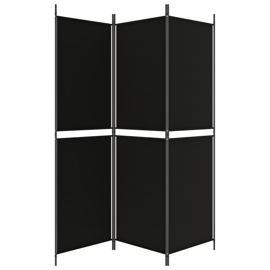 vidaXL Biombo divisor de 3 paneles de tela negro 150x180 cm