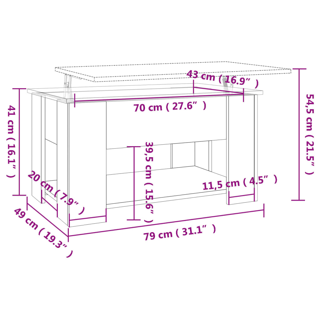 vidaXL Mesa de centro madera contrachapada blanco 79x49x41 cm