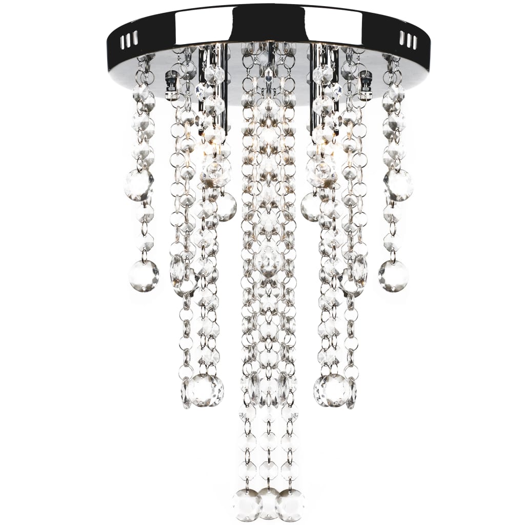 Lámpara blanca colgante de metal con adornos de cristal