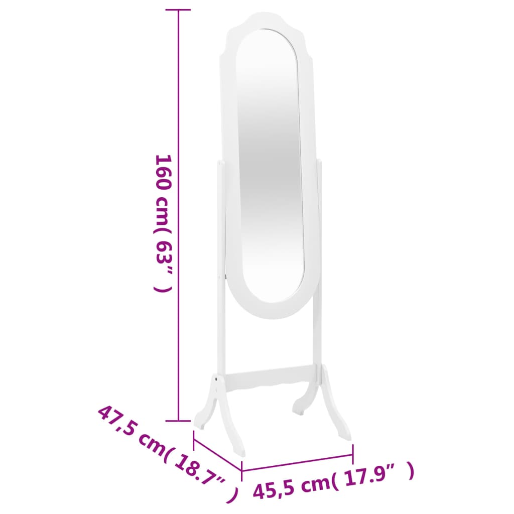 vidaXL Espejo de pie madera contrachapada blanco 45,5x47,5x160 cm