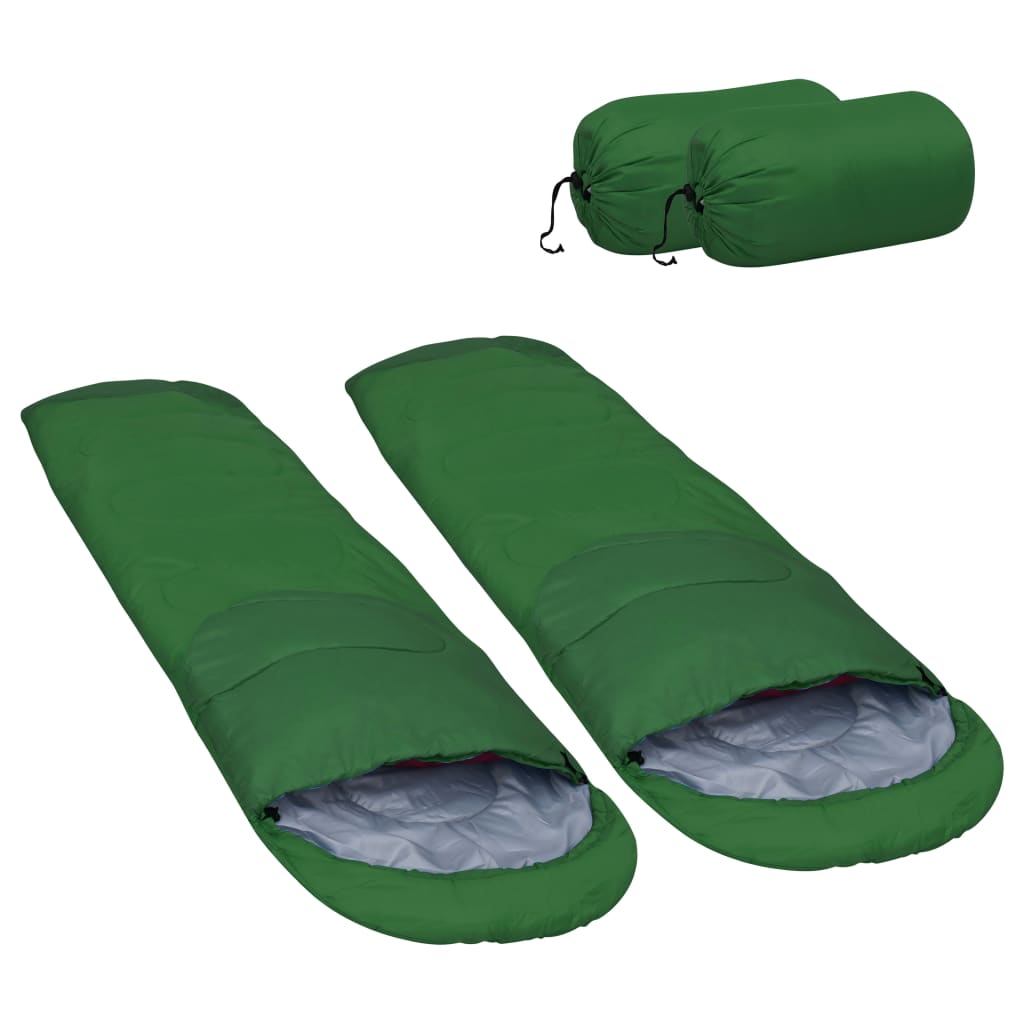 vidaXL Sacos de dormir ligeros 2 unidades verde 15℃ 850g