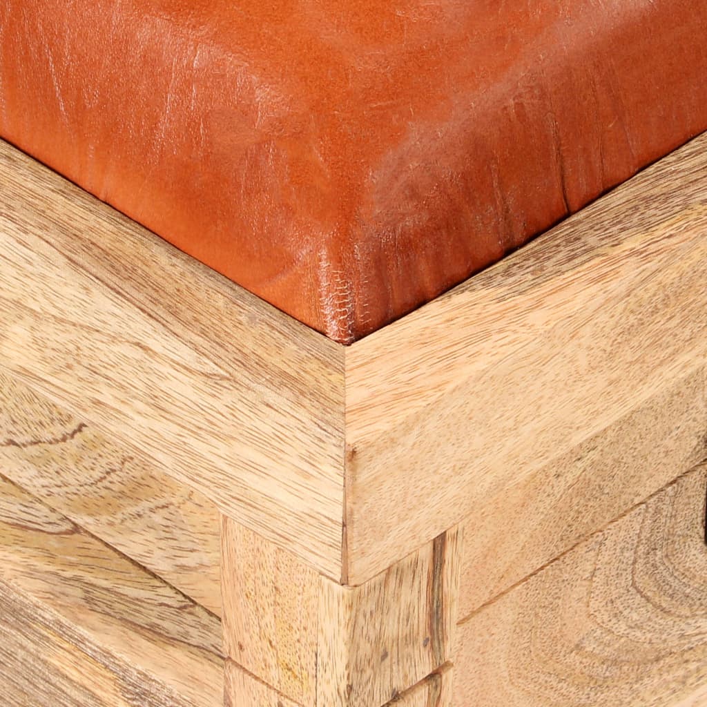 vidaXL Banco de almacenamiento madera maciza cuero real 80x44x44 cm