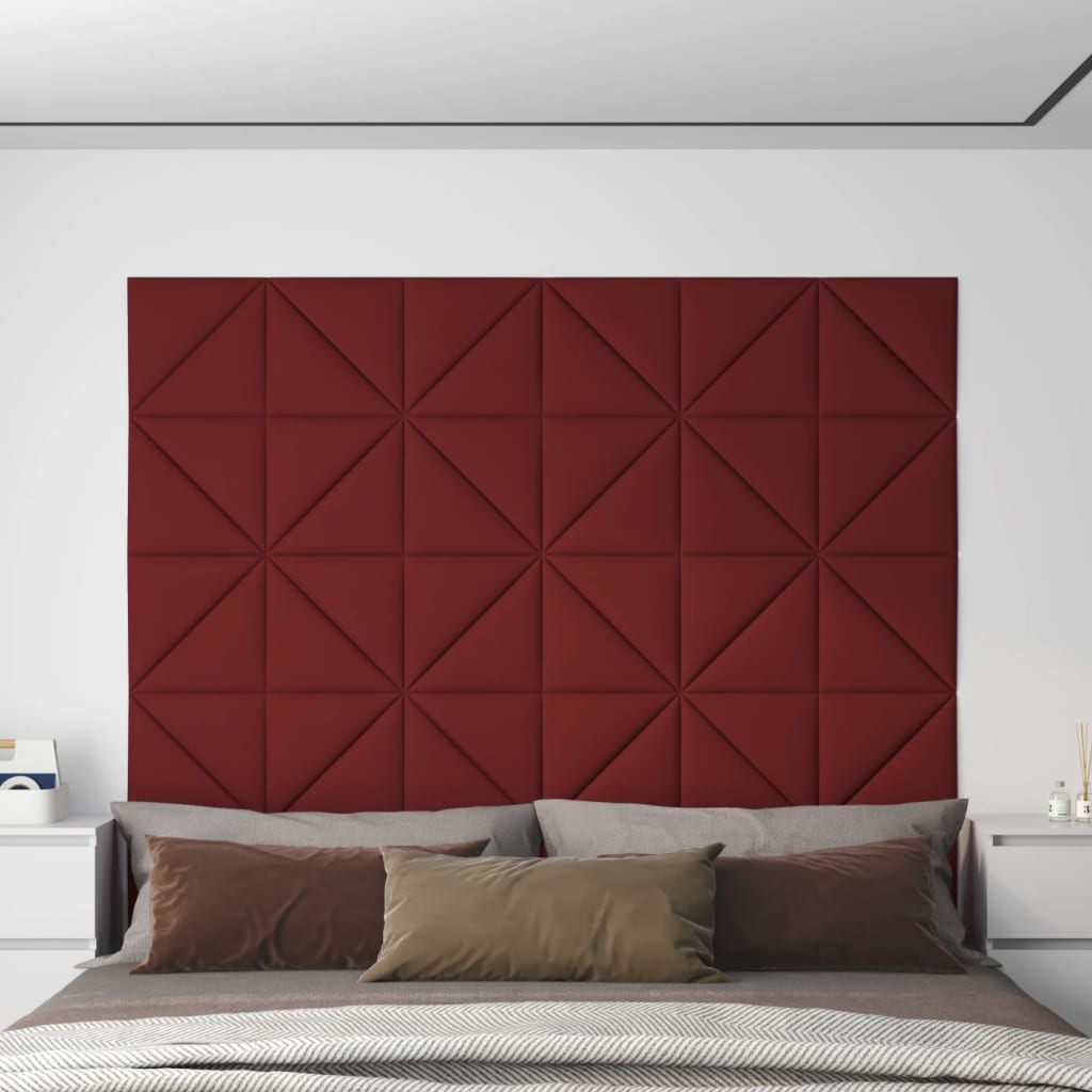 vidaXL Paneles de pared 12 uds tela rojo tinto 30x30 cm 0,54 m²