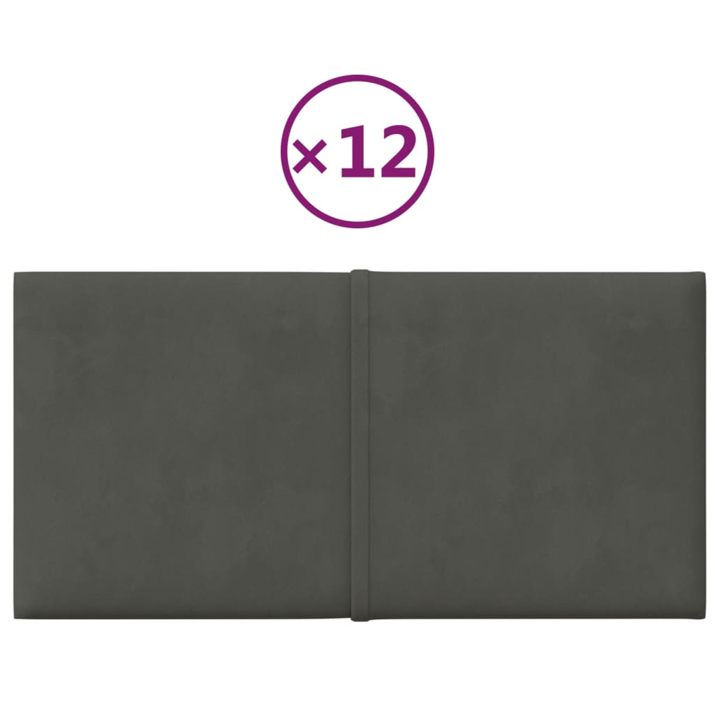 vidaXL Paneles de pared 12 uds terciopelo gris oscuro 30x15 cm 0,54 m²