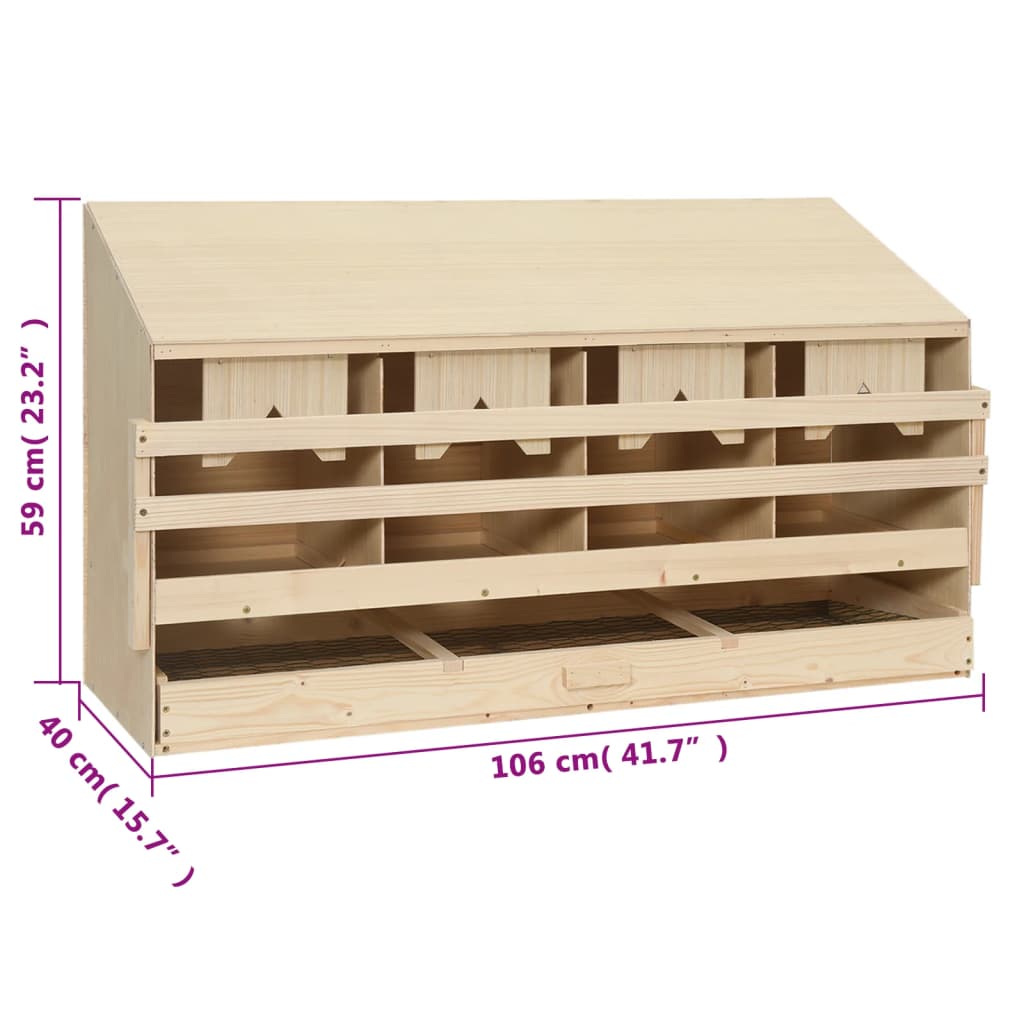 vidaXL Ponedero para gallinas 4 compartimentos madera pino 106x40x59cm